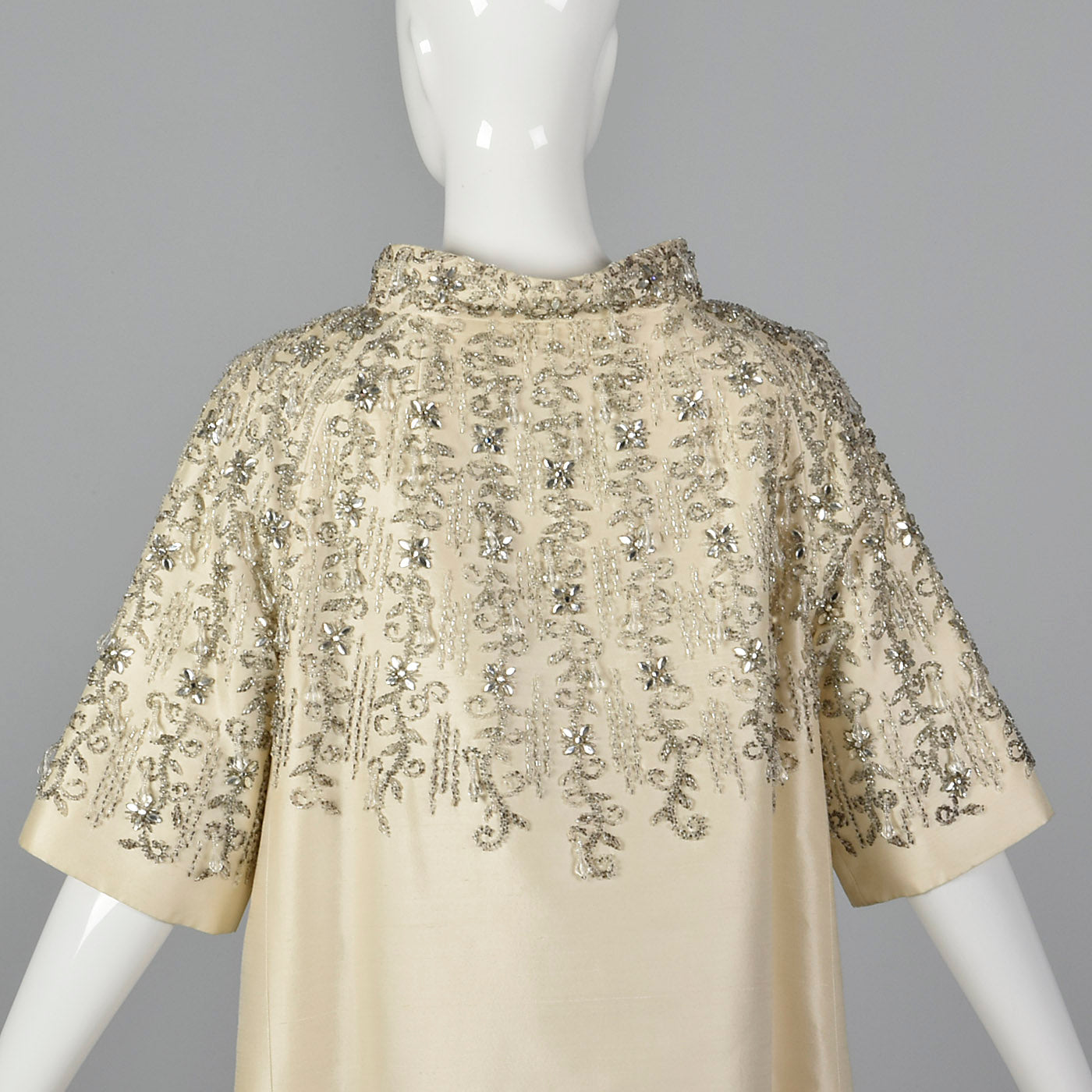 1960s  Beaded Wedding Ensemble with a  Sleeveless Dress and Formal Opera Coat