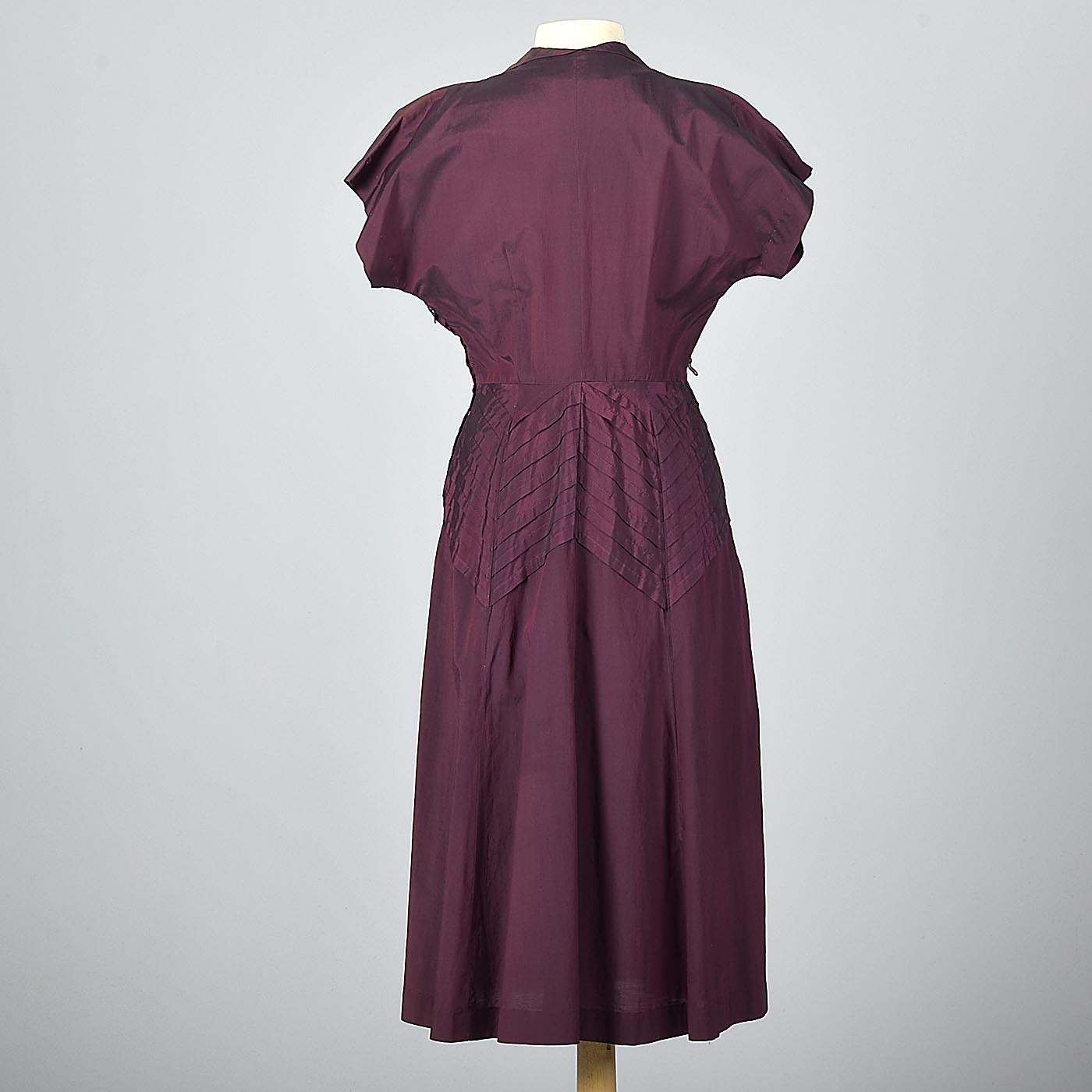 1950s Plum Sharkskin Dress with Chevron Pleats