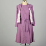 XL 1960s Set Purple Tweed Autumn Jacket Lilac Day Dress Ensemble