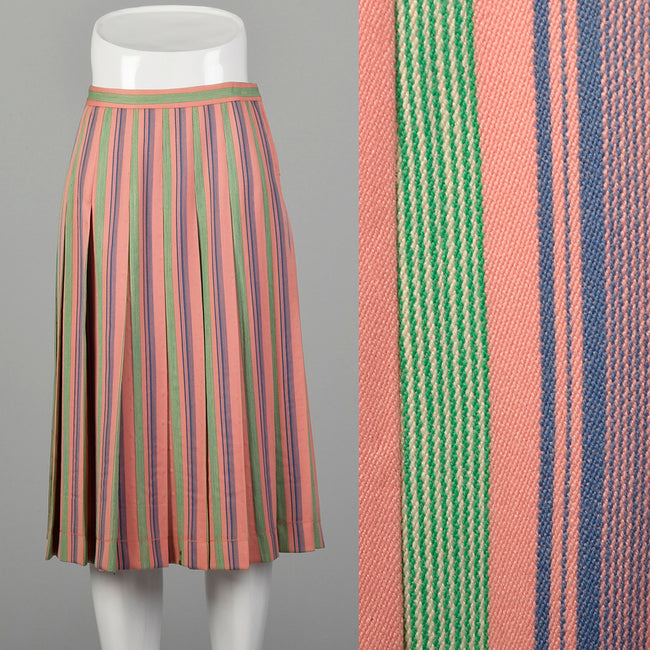 Small Valentino Boutique 1960s Pink Stripe Pleated Skirt