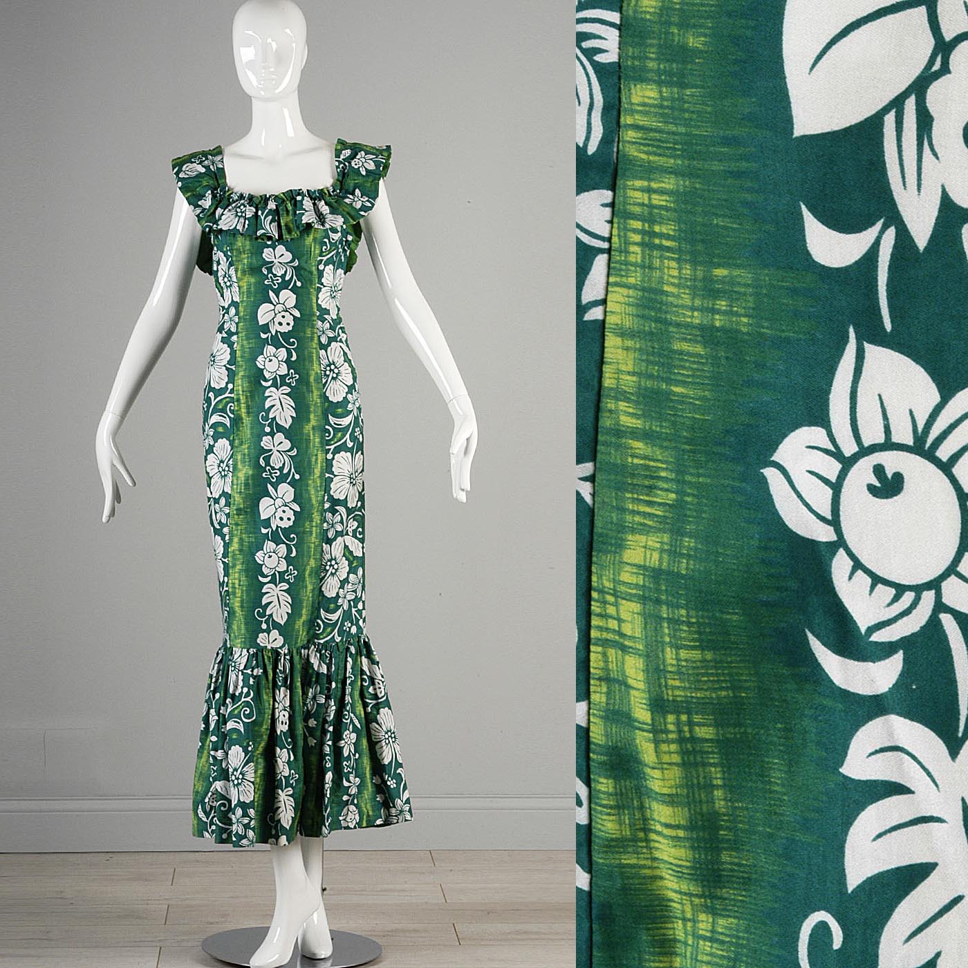 1950s Hawaiian Dress with Fishtail Hem