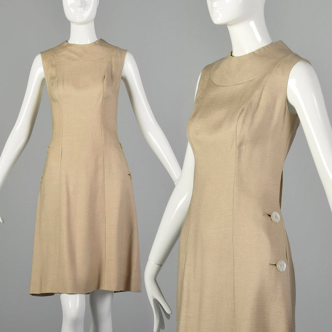 Small 1960s Tan Linen Shift Dress