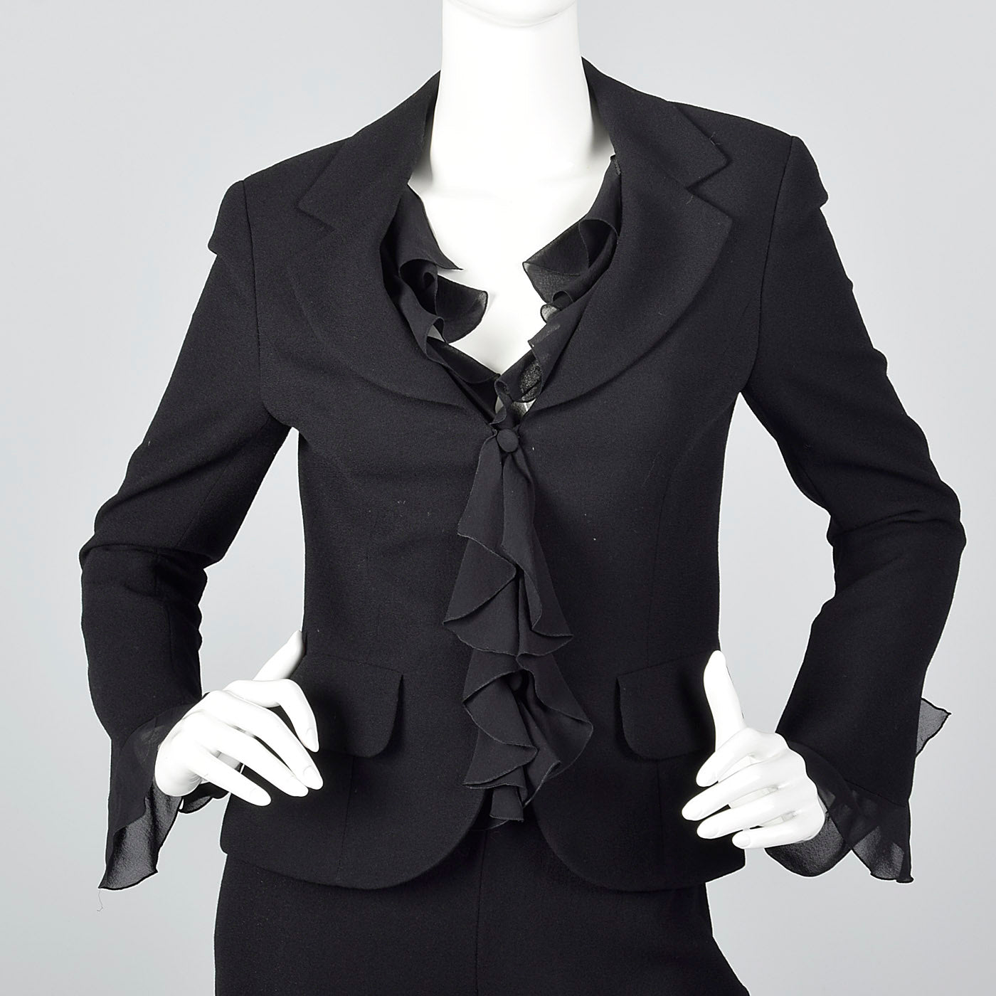 2000s Escada Couture Black Wool Crepe Pant Suit