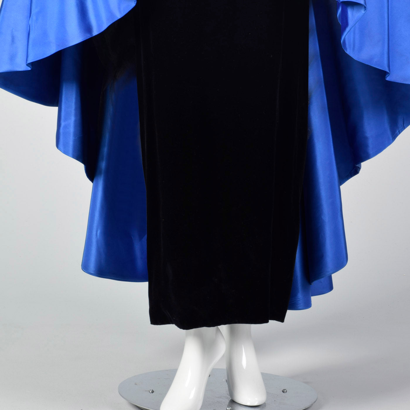 Pilar Rossi Unique Black Velvet Gown with Dramatic Blue Taffeta Peplum