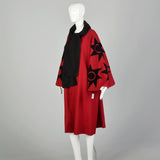 OSFM 1980s Osgood Smuk Red Wool Swing Cloak Leather Appliqué