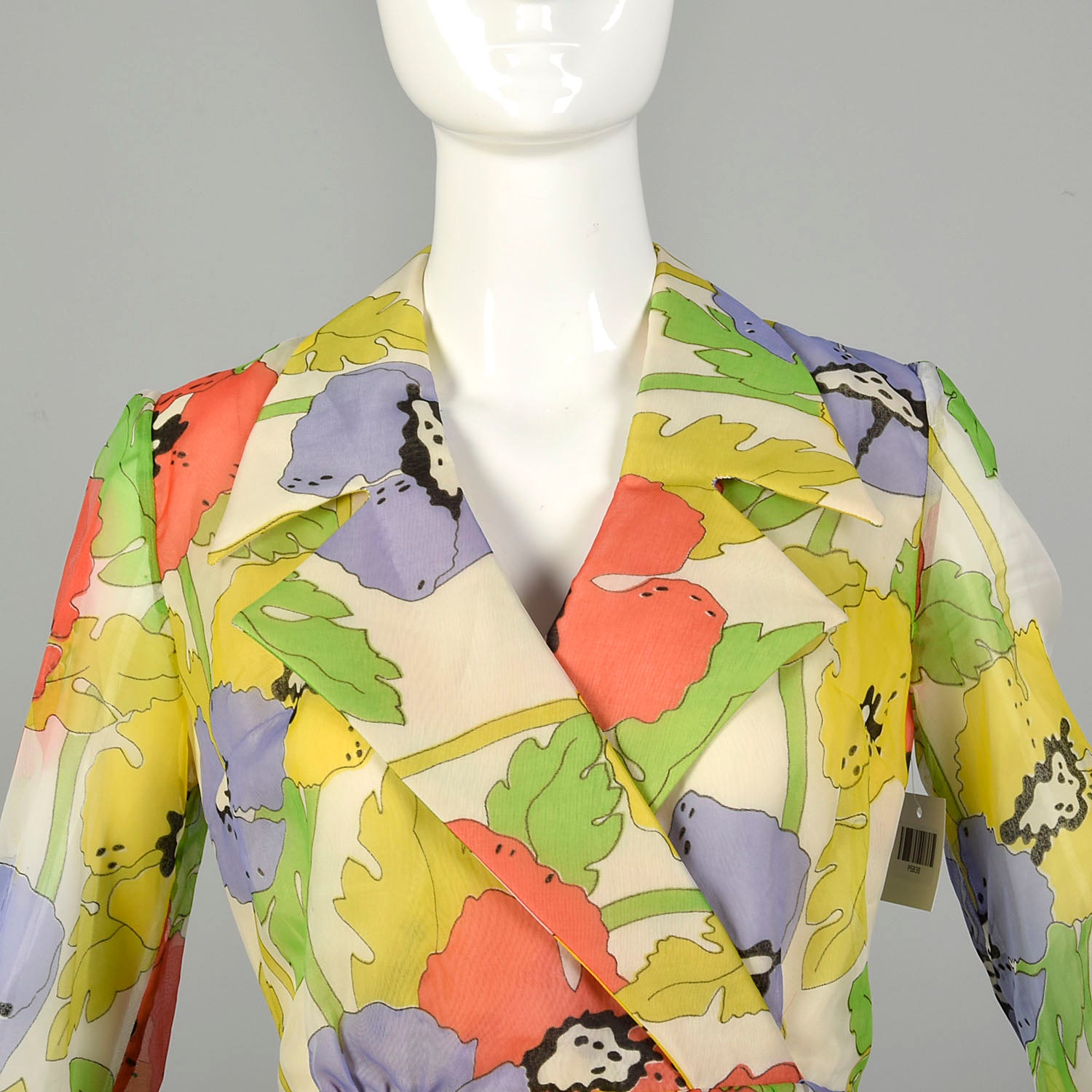 Medium 1970s Dress Cute Poppy Print Colorful Long Sleeve