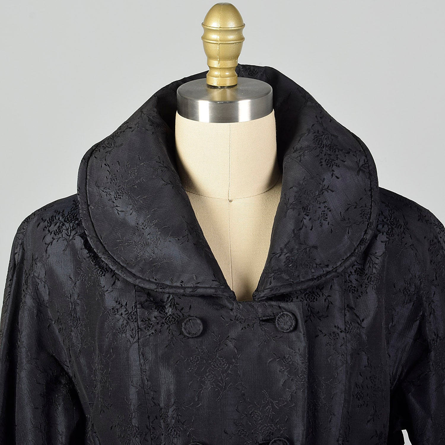 XS 1950s Via Veneto Couture Boutique Black Silk Princess Coat Made In Italy