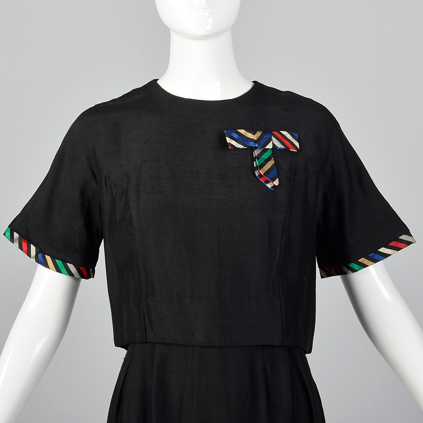 1960s Two Piece Skirt Suit with Ribbon Stripe Trim