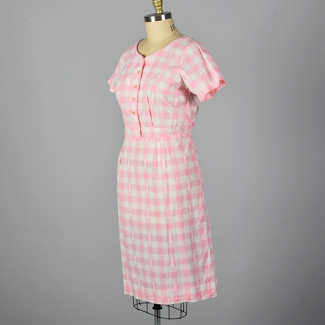 1950s Pink Gingham Pencil Dress