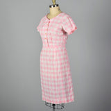 1950s Pink Gingham Pencil Dress