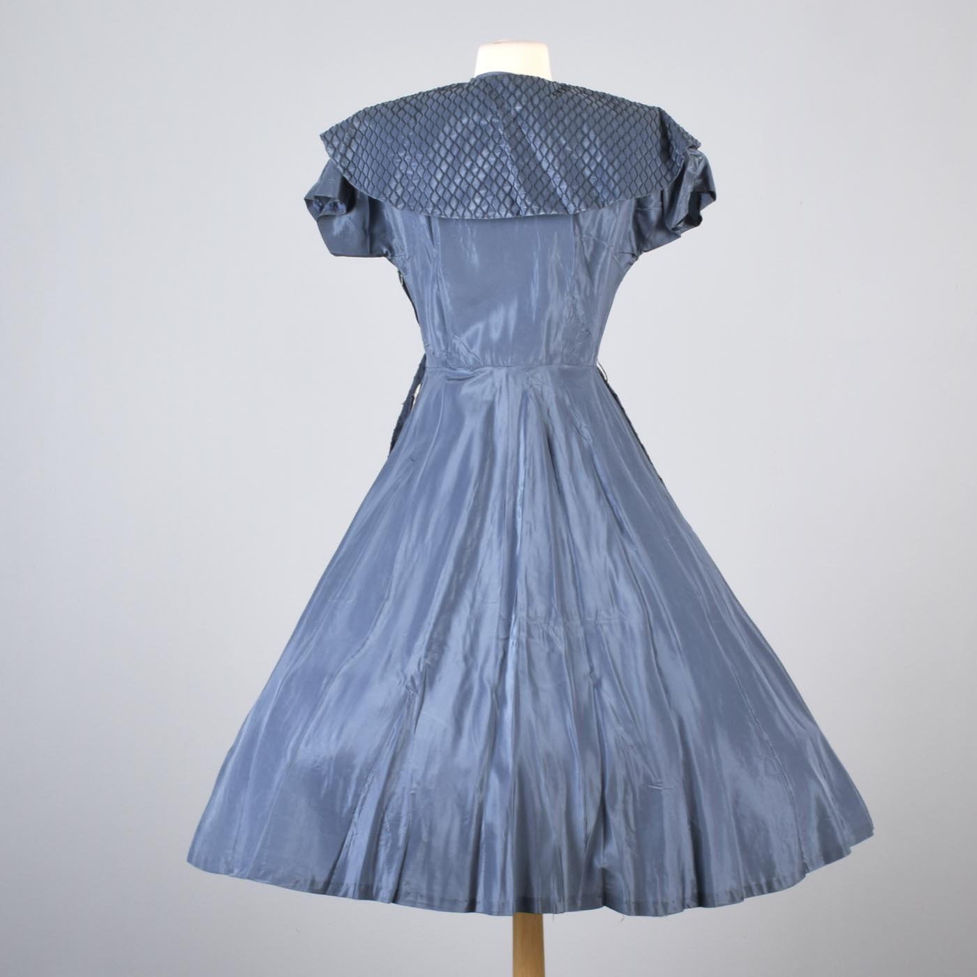 1950s Blue Taffeta Party Dress with Velvet Details