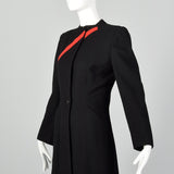 1940s Gilbert Adrian Black Wool Coat with Asymmetric Red Stripe