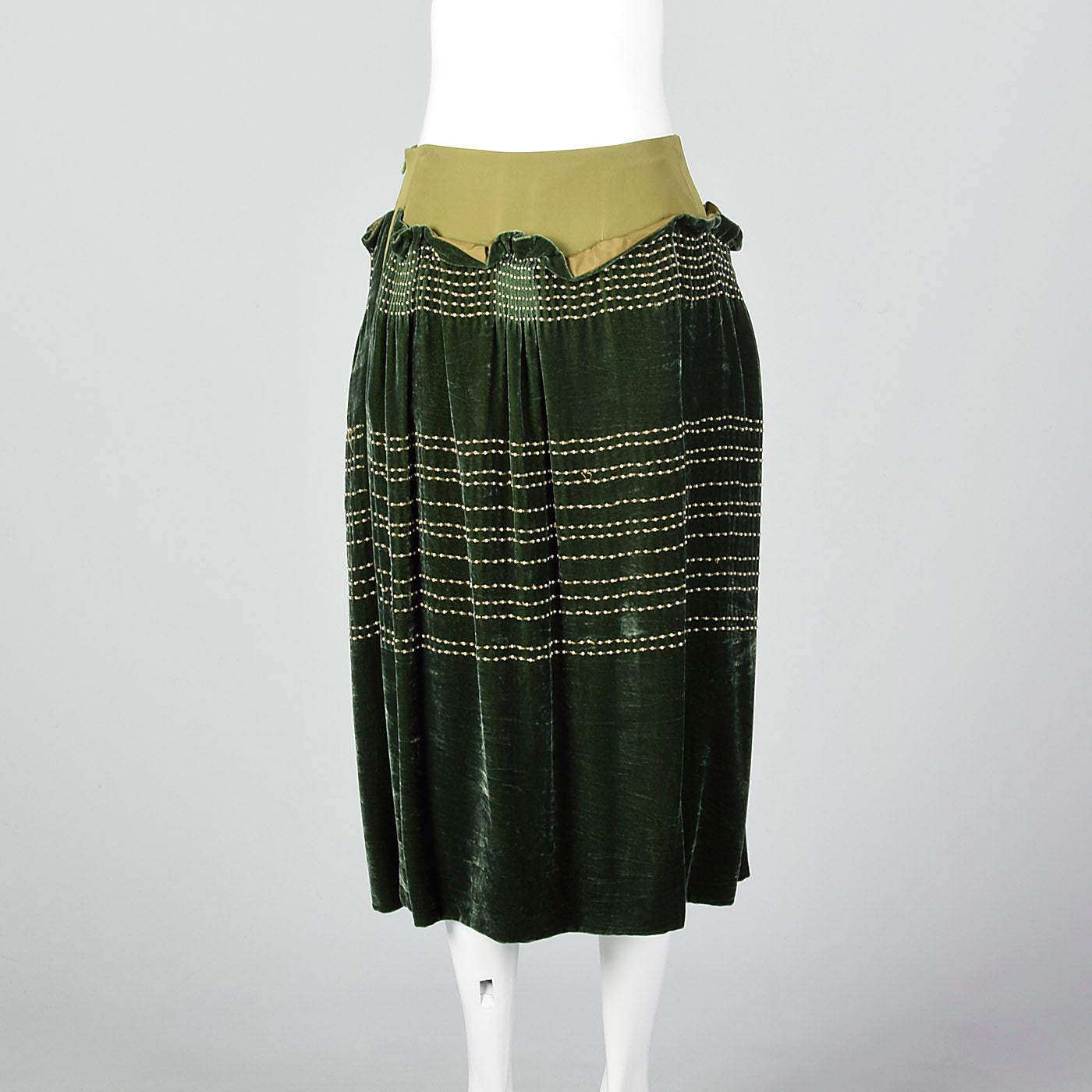 1990s Green Velvet Skirt with Beads