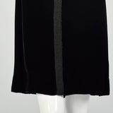 Small 1960s Dress Black Velvet Long Sleeve Above-the-Knee Tassel Details