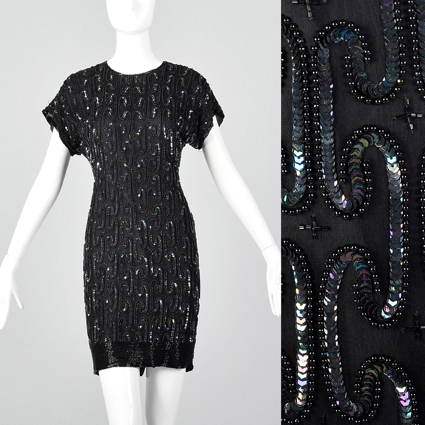 1990s Black Beaded Cocktail Dress