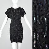1990s Black Beaded Cocktail Dress