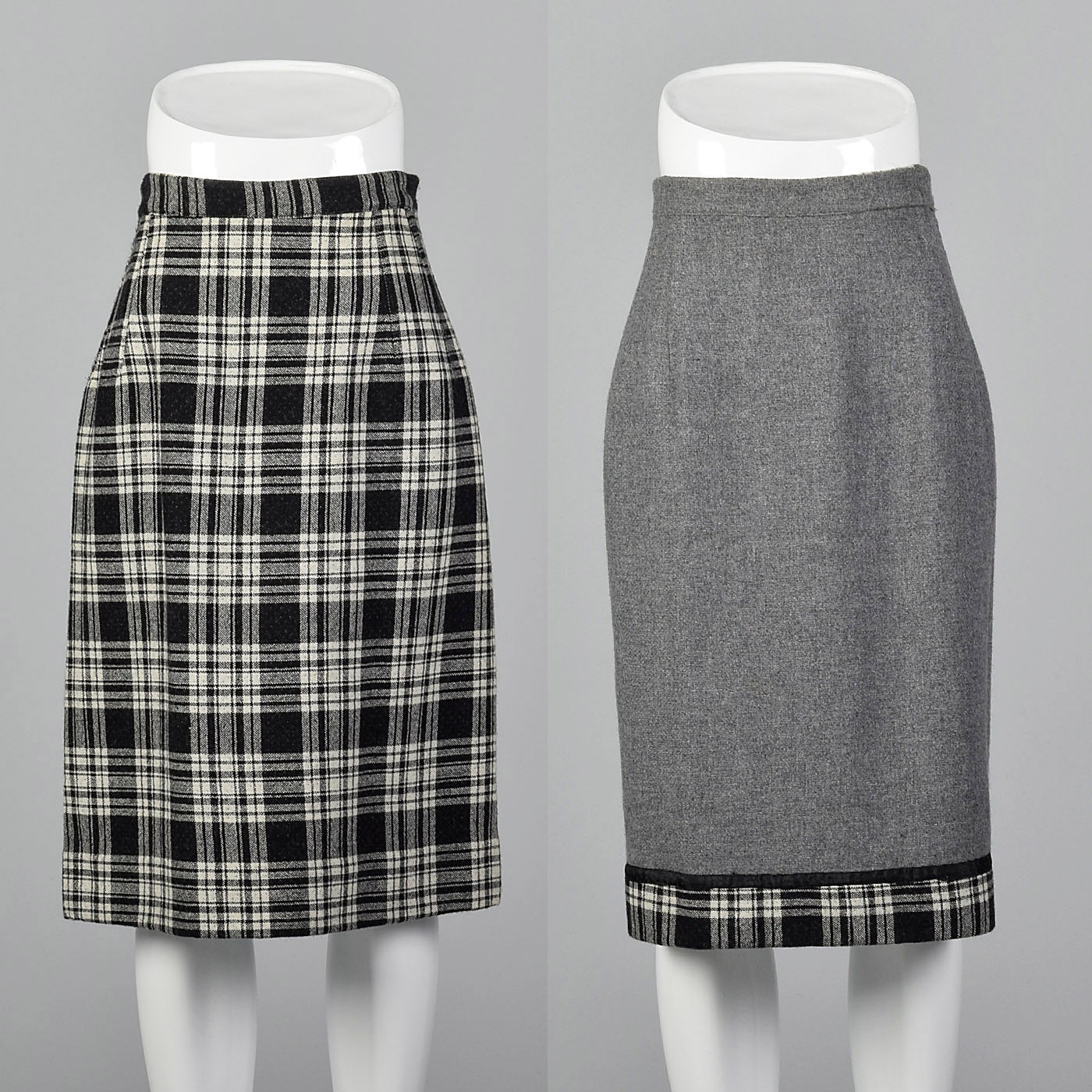 1950s Reversible Pencil Skirt in Gray and Black Plaid