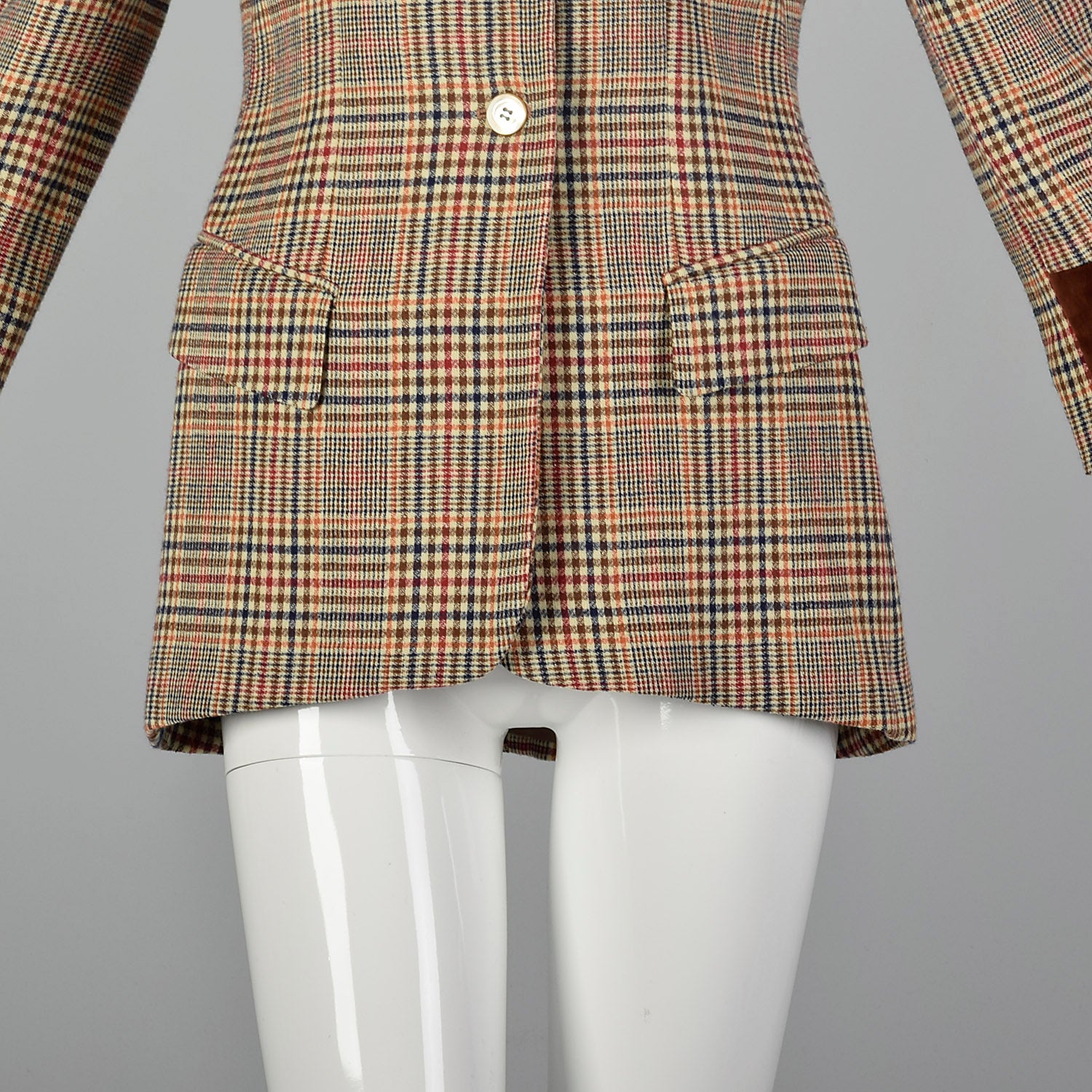 Small Umberto Ginocchietti 1970s Plaid Jacket with Velvet Trim