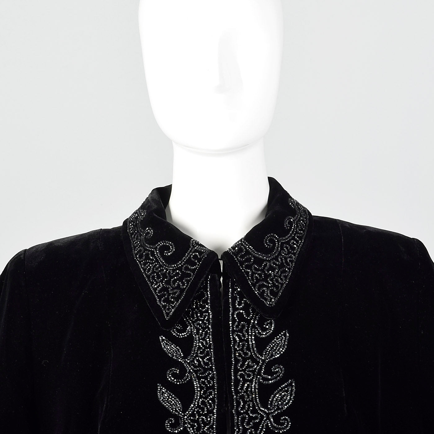 1940s Black Velvet Beaded Swing Jacket