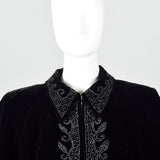1940s Black Velvet Beaded Swing Jacket