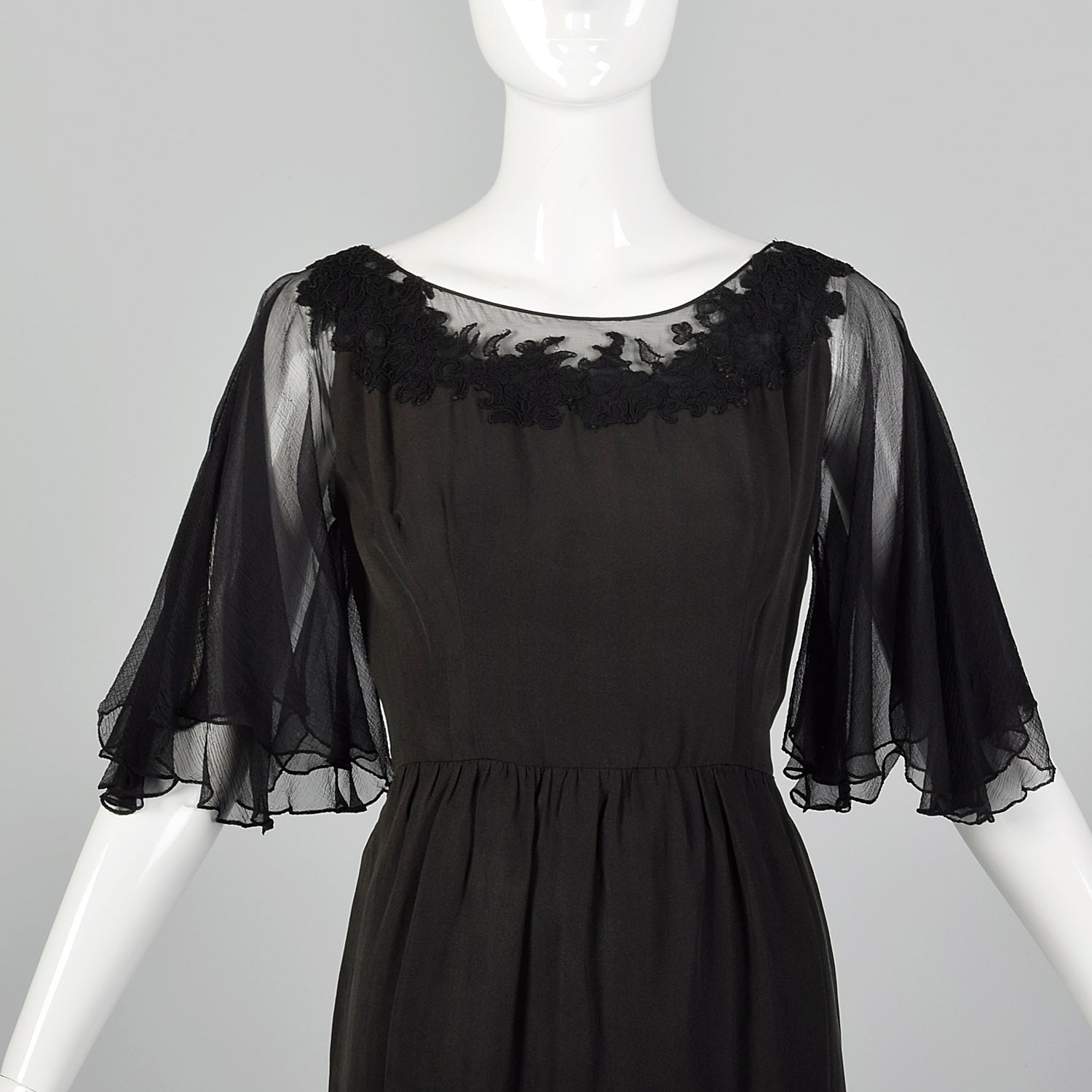 Small 1950s Silk Flutter Sleeve Dress