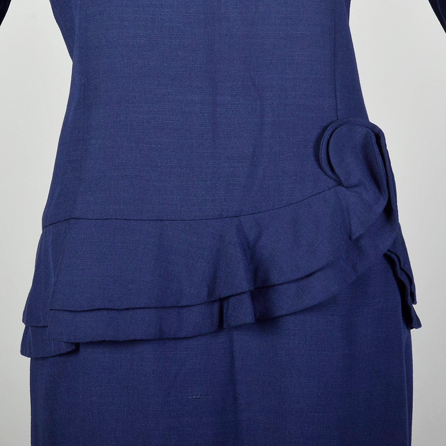 Large 1980s Carolina Herrera Blue Peplum Dress Long Sleeve