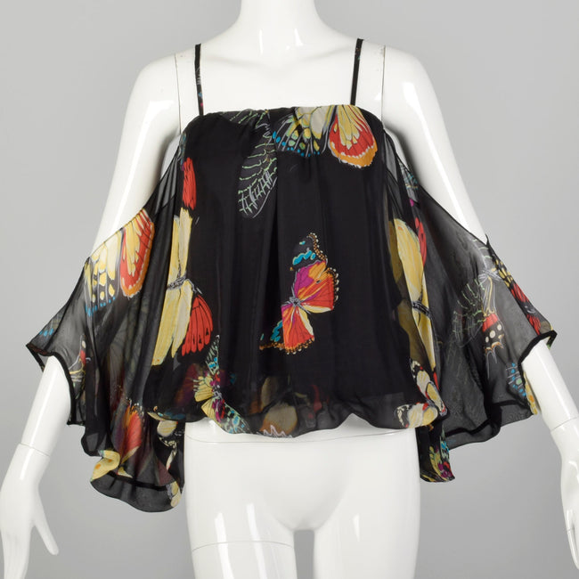 XXS Alberto Makali Silk Cold Shoulder Top with Butterfly Print