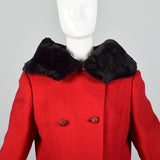 1960s Red Wool Coat with Sheared Fur Collar