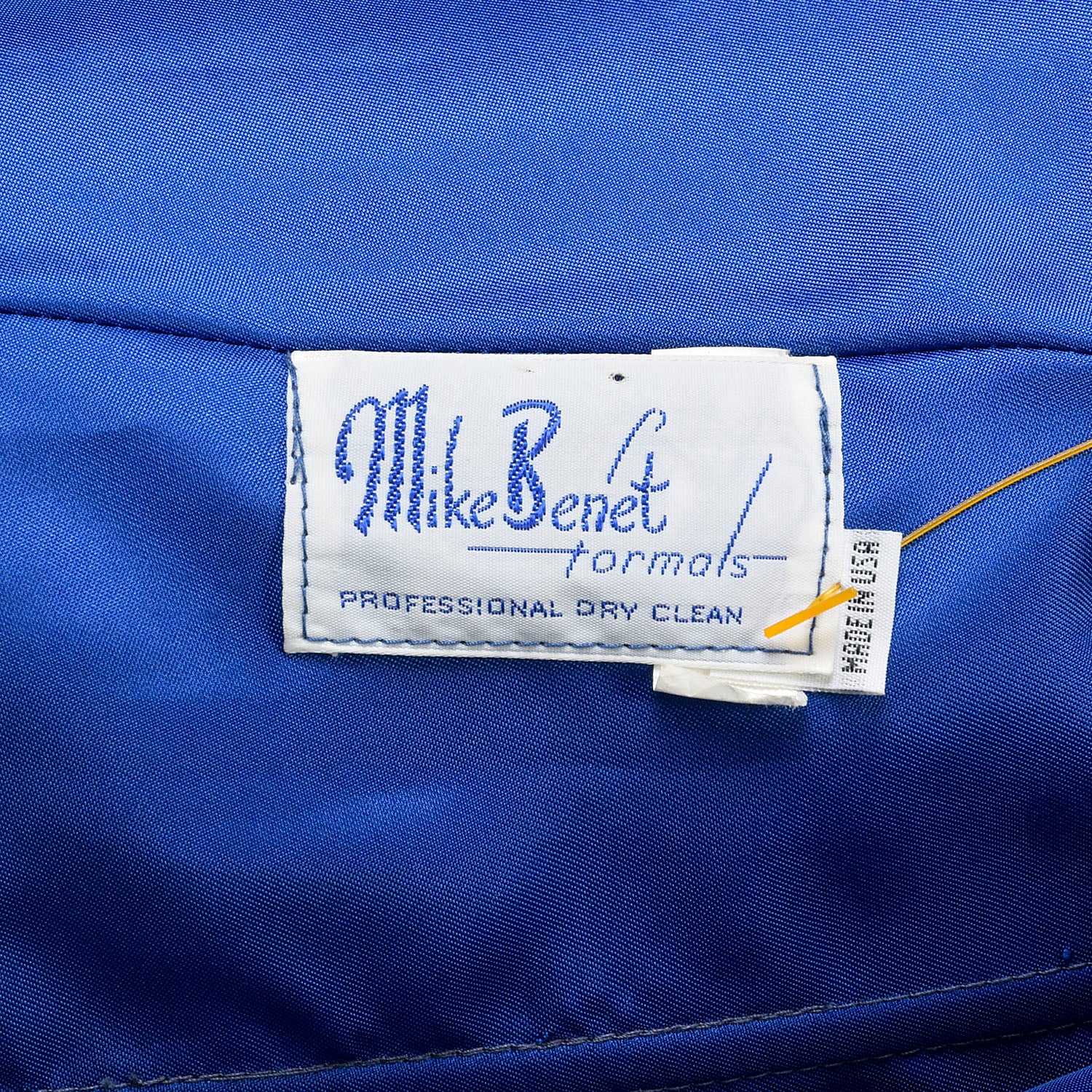 Large 1980s Mike Benet Formals Blue Ribbon Puff Sleeve Prom Dress