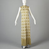 1970s Balmain Maxi Dress in Cream and Gold Lurex