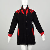 Medium 1980s Winter Coat Red Layered Look Black Corduroy