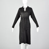 Large 1970s Black Lurex Knit Dress