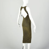 Wolford Metallic Gold Dress Keyhole Back Sexy Stretch Bodycon