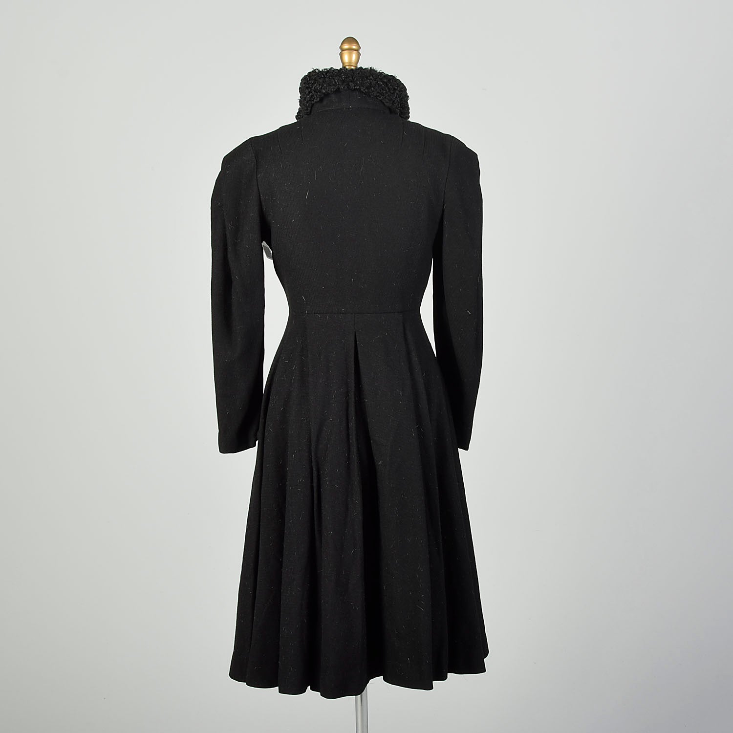 Small 1940s Princess Coat Persian Lamb Convertible Collar Black Wool