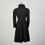 Small 1940s Princess Coat Persian Lamb Convertible Collar Black Wool