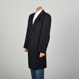 1960s Large Richman Brothers Black Lightweight Wool Outerwear Winter Overcoat