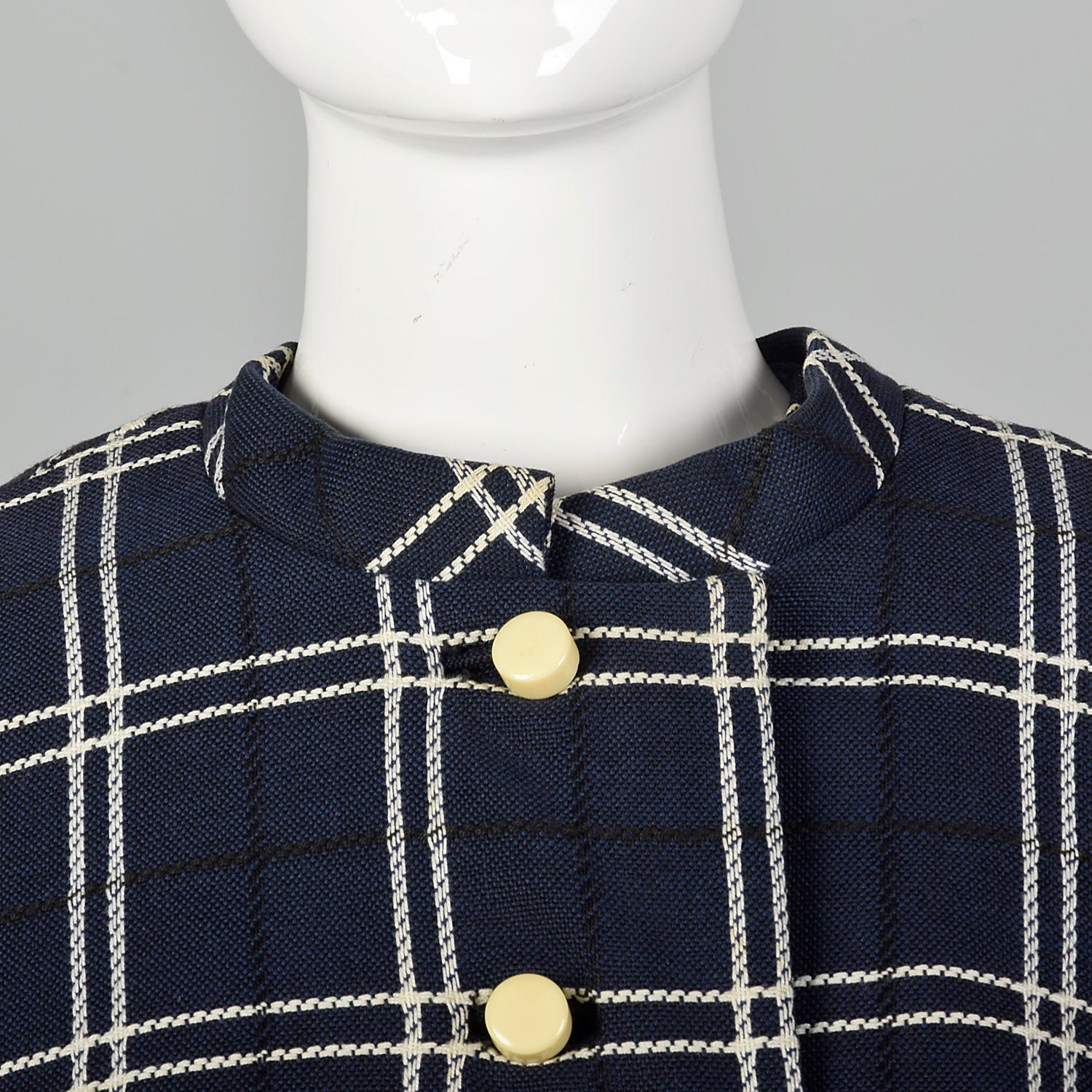 Large 1960s Navy Plaid Dress and Jacket Set