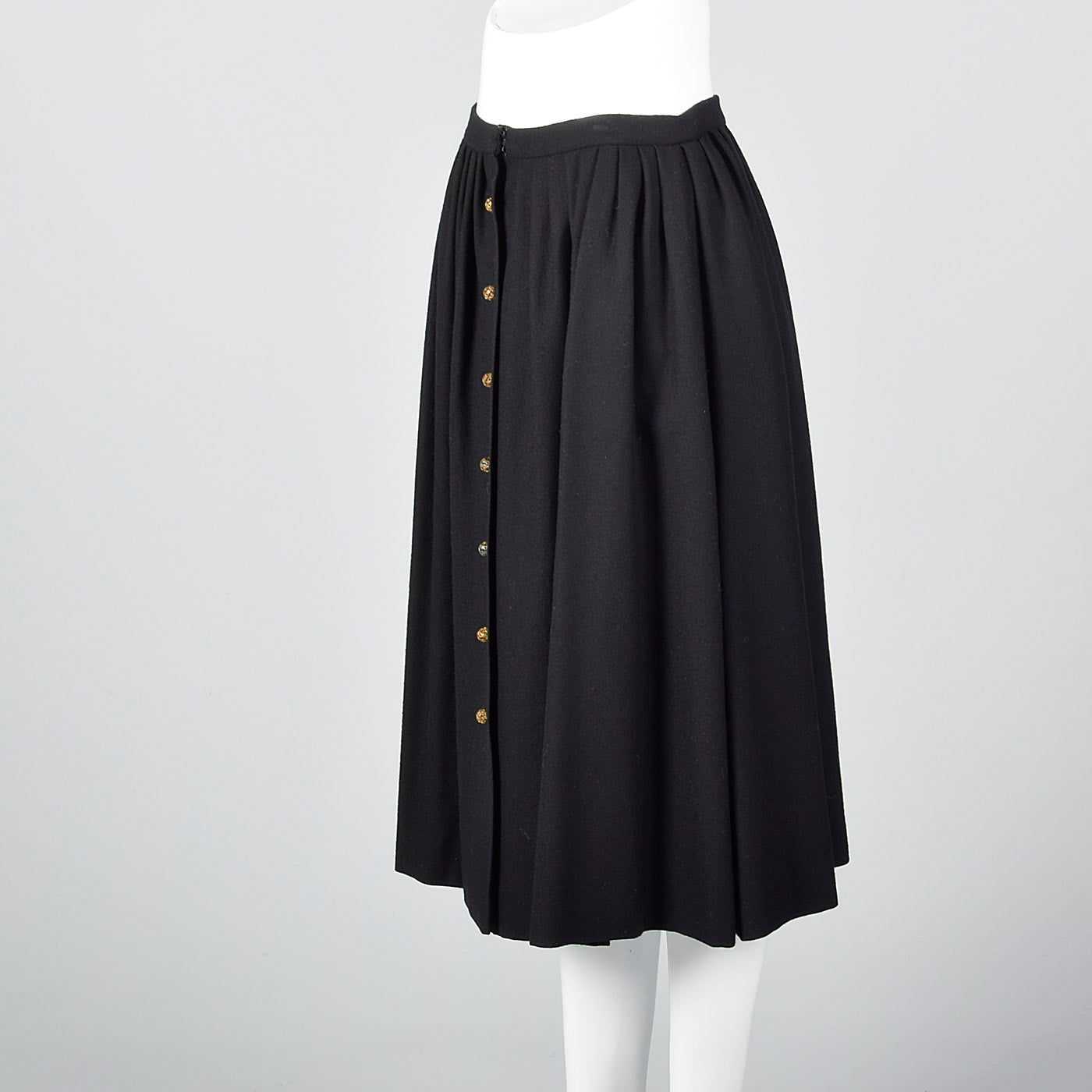 1970s Chloe Timeless  Black Wool Skirt with Gold Buttons, Karl Lagerfeld era