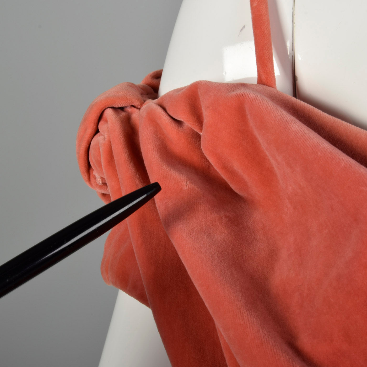 1940s Coral Velvet Evening Gown
