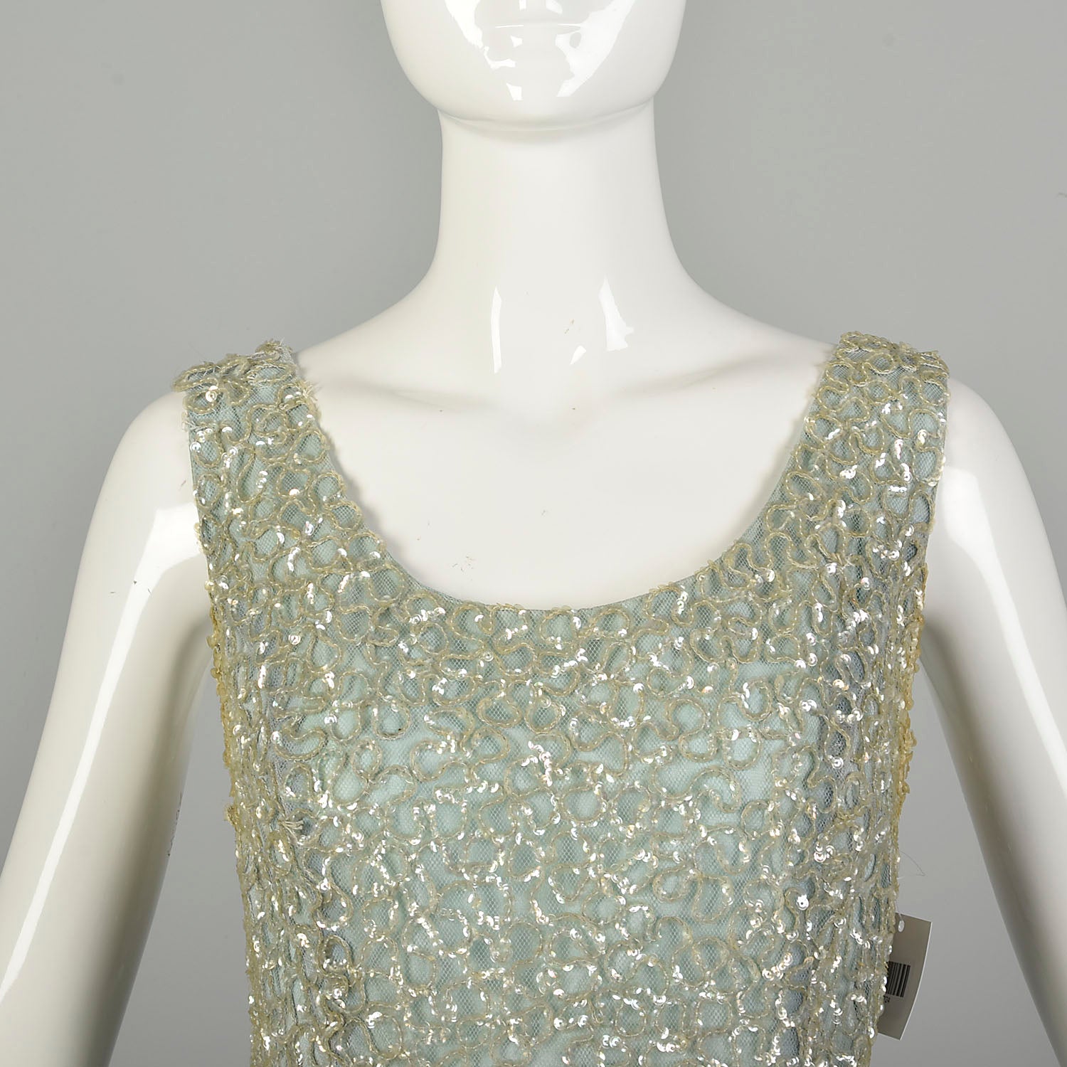 Medium 1960s Sleeveless Sequin Formal Blue On Blue Evening Gown