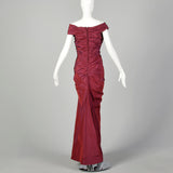 Medium 1990s Tadashi Burgundy Gown with Mermaid Hemline Ruched Bodice and Train