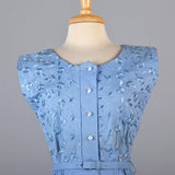 1950s Blue Day Dress with Floral Embroidery