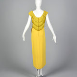 1960s Bright Yellow Cocktail Dress with Fringe Bodice