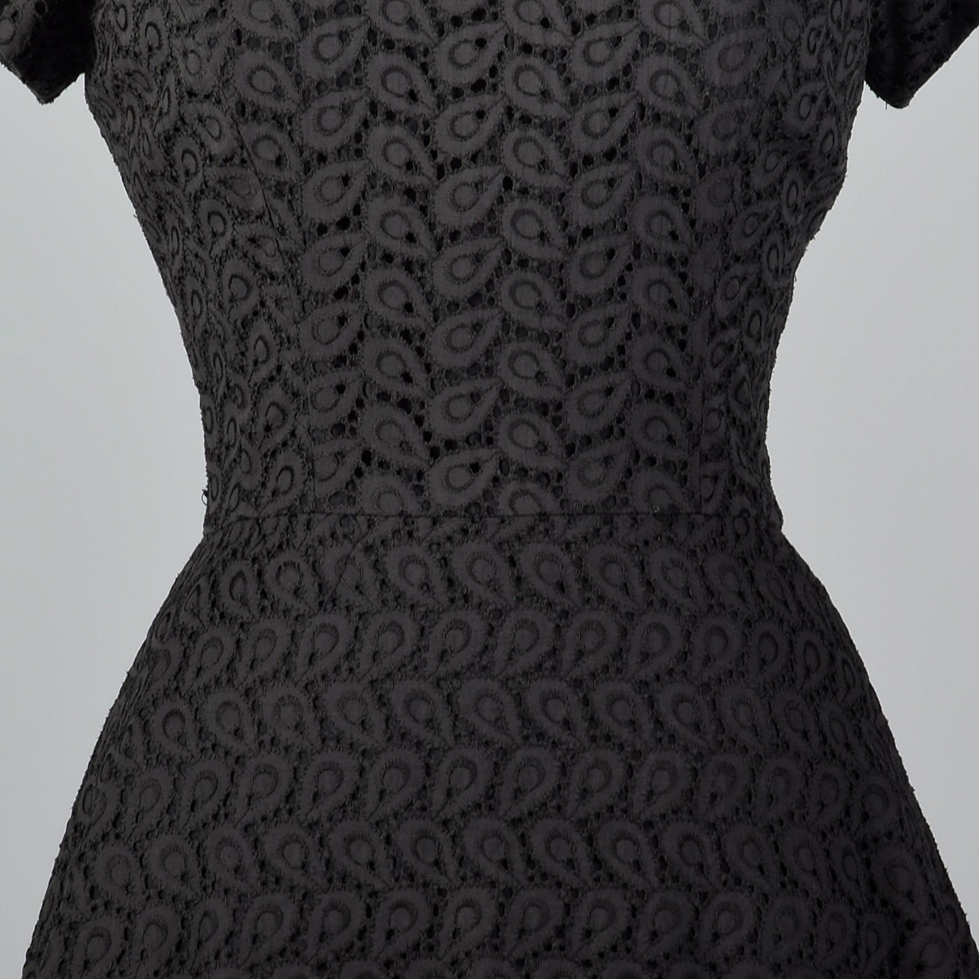 1950s Eyelet Overlay Dress with Large Peplum Waist