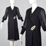 1980s Silk Devore Dress with Gather at Hip