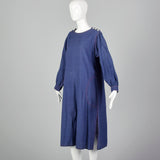 1970s Yves Saint Laurent Rive Gauche Loose Chambray Dress with Red Topstitch