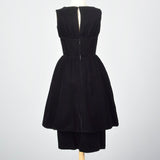 1950s Suzy Perette Little Black Velvet Dress with Dramatic Overskirt