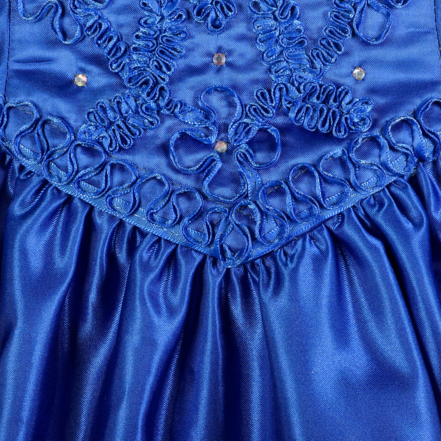 Large 1980s Mike Benet Formals Blue Ribbon Puff Sleeve Prom Dress