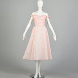 Medium 1980s Pink Party Gown Taffeta Princess Dress Off Shoulder Prom Formal Boned Bodice