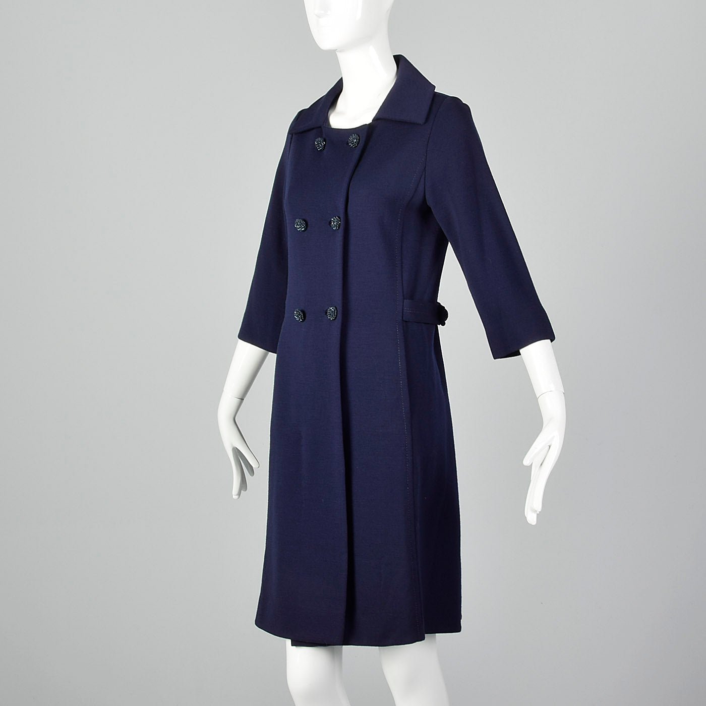 1960s Navy Wool Cardigan Coat with Belted Back